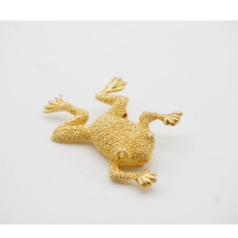 Christian Dior 1980s Gold Textured Frog Brooch